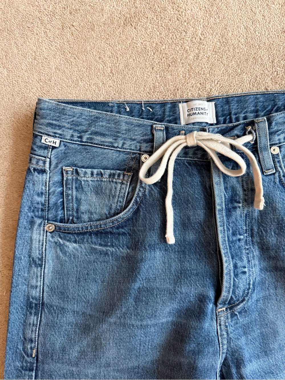 Citizens Of Humanity Blue Wide Leg Jeans with Tie Waist and Button Fly - Picture 3 of 7